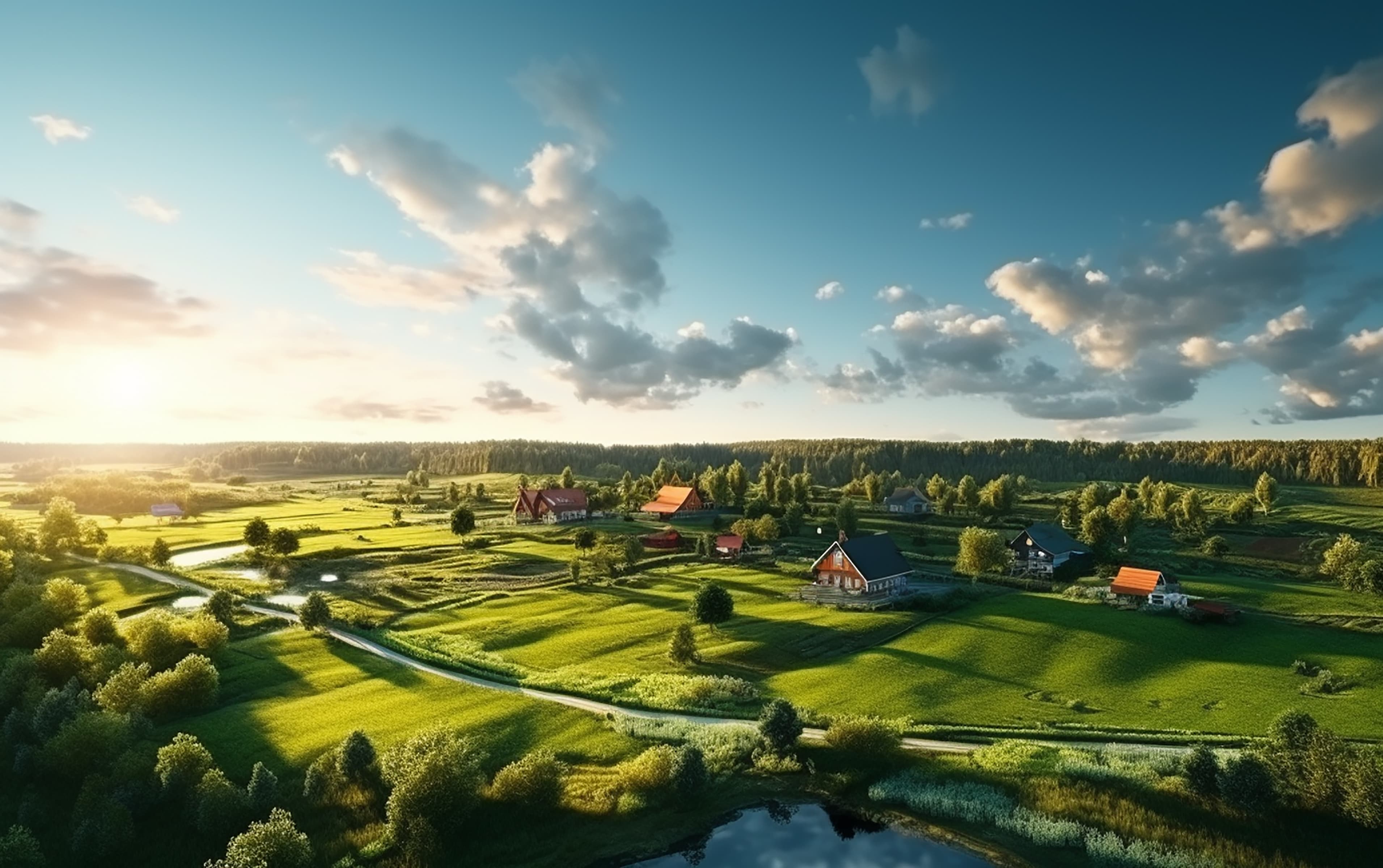 Rural serenity farm green meadow